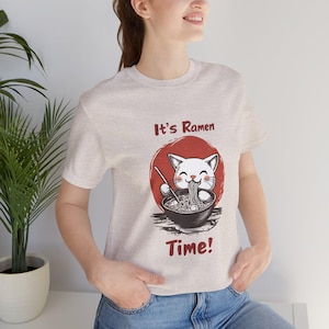 Cute Ramen Cat Unisex Jersey Tee | Cute Cat Shirt | Funny Ramen Shirt | Kawaii Cat Tee | Cat Lover Gift | Japanese Food Shirt | Noodle Tee