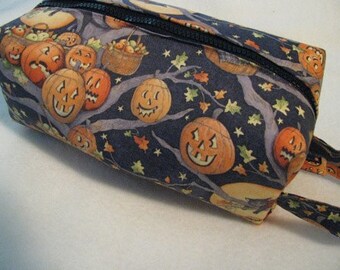 Retro Halloween Black Cats and Pumpkins Pencil Bag Craft Bag Cosmetic Bag Makeup Bag Shaving Kit LARGE