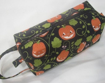 Grinning Retro Pumpkins with Surprise embroidery inside - Pencil Bag Craft Bag Cosmetic Bag Makeup Bag Shaving Kit LARGE