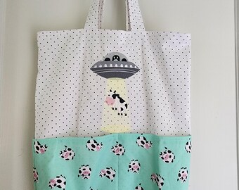 Cow Abduction UFO UAP Tote or Eco Friendly Purse Grocery or Shopping Bag
