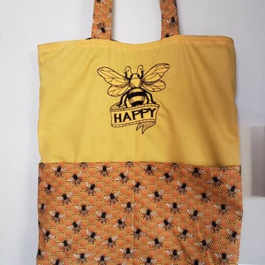 Bee Happy Honeycomb and Bee Eco Friendly Tote, Bag, Shopping Bag, Purse