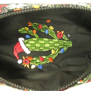 Feliz Navidad Christmas Cactus - Surprise embroidery Inside - Cosmetic Bag Makeup Bag LARGE image 2