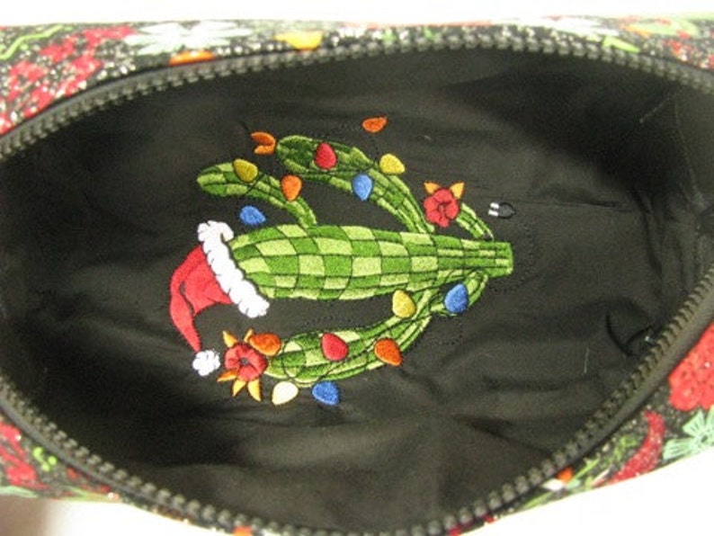 Feliz Navidad Christmas Cactus - Surprise embroidery Inside - Cosmetic Bag Makeup Bag LARGE image 2