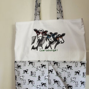 Cow-abunga! Farm Milk Cow Resuable Bag, Tote Bag, Shopping Bag, Purse