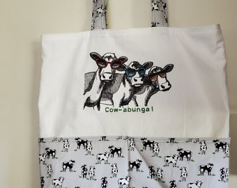 Cow-abunga! Farm Milk Cow Resuable Bag, Tote Bag, Shopping Bag, Purse
