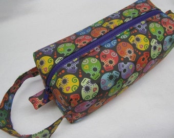 Dia de Los Muertos Colorful Skulls Halloween Cosmetic Bag Makeup Bag LARGE