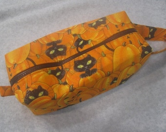 Halloween Black Cats among the Pumpkins Pencil Bag Craft Bag Cosmetic Bag Makeup Bag Shaving Kit LARGE