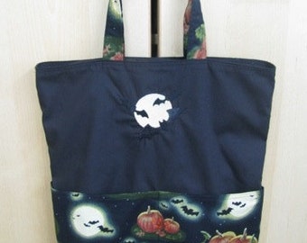 Bats Across the Moon Tote or Eco Friendly Purse Grocery or Shopping Bag