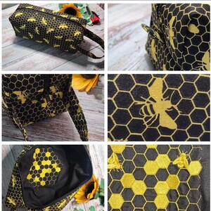 Black and Gold Bees Pencil Bag Craft Bag Cosmetic Bag Makeup Bag Shaving Kit LARGE