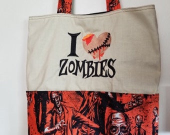 I Heart Love Zombies Hand Spooky Halloween Tote or TRICK or TREAT BAG