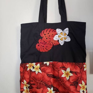 Plumeria and Red Fern Hawiian Eco Friendly Tote, Shopping Bag, Purse