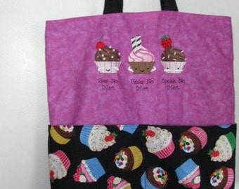 See No Diet Hear No Diet Speak No Diet Cupcakes Eco Friendly Tote, Purse, Bag