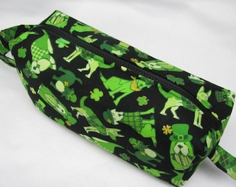 St Patricks Shamrock Celtic bag with surprise embroidery inside - Cosmetic Bag Makeup Bag LARGE
