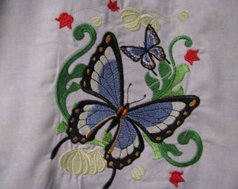 Victorian Flutterby Butterfly Blue and Green Eco Friendly Tote, Bag, Shopping Bag, Purse