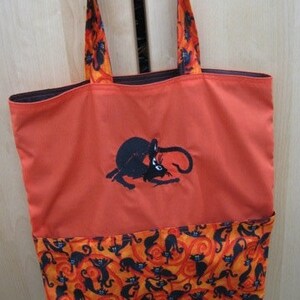 Crouched Black Cat Halloween Eco Friendly Tote, Purse, Bag