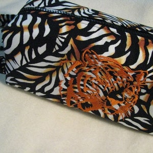 Tiger Print Pencil Bag Craft Bag Cosmetic Bag Makeup Bag Shaving Kit LARGE image 1