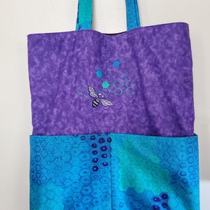 Purples and Blues Ombre Honeycomb and Bee Eco Friendly Tote, Bag, Shopping Bag, Purse