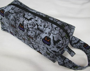 Flying Witch and Pumpkins Theme with surprise embroidery inside - Cosmetic Bag Makeup Bag LARGE