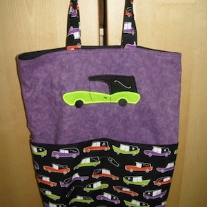 Hearse Funeral Car Halloween Tote, Grocery bag or TRICK or TREAT BAG