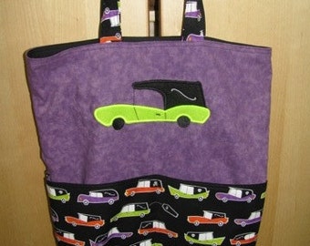 Hearse Funeral Car Halloween Tote, Grocery bag or TRICK or TREAT BAG