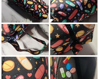 Pill Bag with surprise embroidery inside - Cosmetic Bag Makeup Bag LARGE