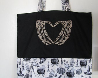 Skeleton Heart Hands Halloween Eco Friendly Tote, Purse, Bag