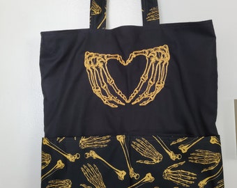Skeleton Hands Heart Eco Friendly Tote, Purse, Bag