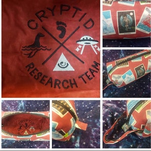 Cryptid Research Team Cards with Surprise embroidery inside Pencil Bag Craft Bag Cosmetic Bag Makeup Bag Shaving Kit LARGE image 1