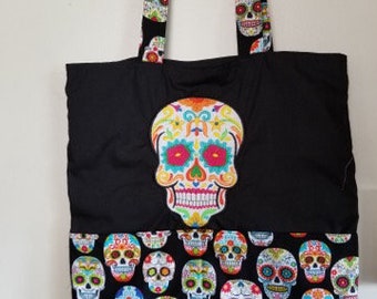 Dia De Los Muertos Sugar Detailed Skull Eco Friendly Tote, Purse, Bag