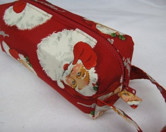 Retro Christmas Santa - Surprise embroidery Inside - Cosmetic Bag Makeup Bag LARGE