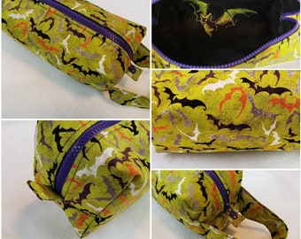 Lime Purple Orange Stylish Bats with surprise embroidery inside - Cosmetic Bag Makeup Bag LARGE