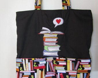Book Bag fabric Tote or Eco Friendly Purse Grocery or Shopping Bag