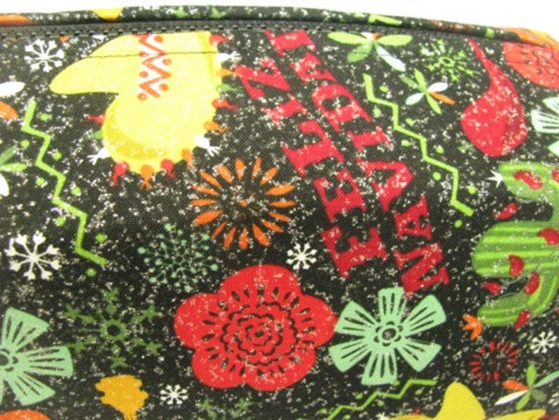 Feliz Navidad Christmas Cactus - Surprise embroidery Inside - Cosmetic Bag Makeup Bag LARGE image 3