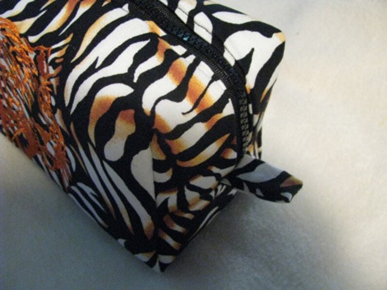 Tiger Print Pencil Bag Craft Bag Cosmetic Bag Makeup Bag Shaving Kit LARGE image 3