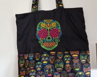 Dia De Los Muertos Sugar Skull Filigree Skull Eco Friendly Tote, Purse, Bag