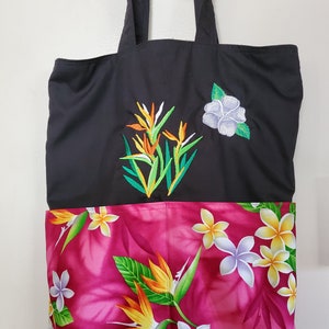 Bird of Paradise and Plumaria Hawiian Eco Friendly Tote, Shopping Bag, Purse