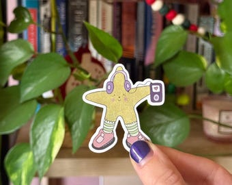 Star with Headphones Vinyl Sticker | Glossy & Glittery Illustration