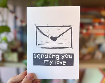 Sending You My Love Card | Handmade Linocut