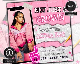 Homecoming Queen flyer , Homecoming Flyer , homecoming campaign flyer Vote Homecoming, HOCO Flyer, Vote for me Flyer, Pink HOCO Flyer