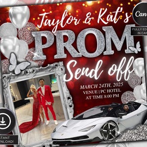 Red Prom Send Off Flyer, DIY Prom Flyer, Prom Canva Template, Prom Send Off, Prom Send Off Event, Editable, DIY Canva, Instant Download