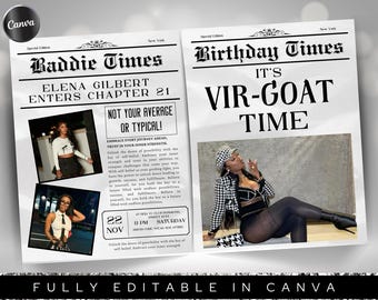 Canva Birthday Newspaper Template, Editable Newspaper Birthday, Large Newspaper Template, Birthday Newspaper For Photography