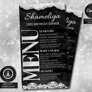 Minimalist Birthday Dinner Menu Template, Editable Birthday Picture Menu,Event Menu Template, Birthday Dinner Table Menu, Canva Template