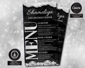 Minimalist Birthday Dinner Menu Template, Editable Birthday Picture Menu,Event Menu Template, Birthday Dinner Table Menu, Canva Template