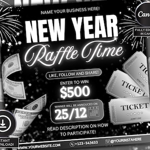 New Year Raffle Giveaway Flyer, Raffle Flyer, DIY Giveaway Flyer, Raffle Ticket Flyer, Contest Flyer, Beauty Flyer, Hair Lashes Braids Flyer