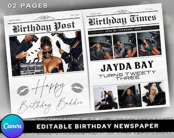 Canva Birthday Newspaper Template, Editable Newspaper Birthday, Large Newspaper Template, Birthday Newspaper For Photography