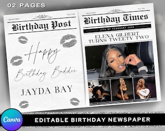 Canva Birthday Newspaper Template, Editable Newspaper Birthday, Large Newspaper Template, Birthday Newspaper For Photography