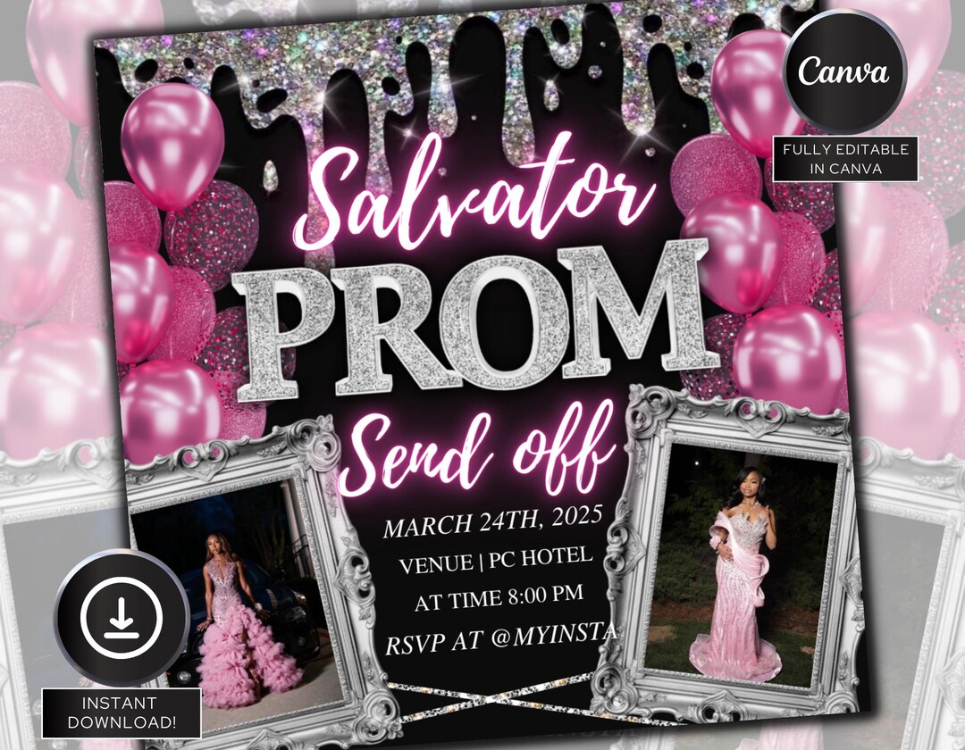 Prom Send off Flyer, DIY Prom Flyer, Pink Prom Canva Template, Prom ...