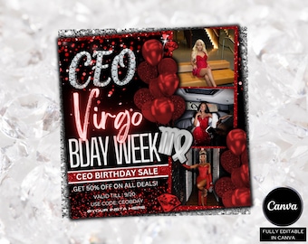 Editable CEO Birthday Sale Flyer, Virgo Birthday Special, Birthday Flyer, Hair stylist, Nail Tech, Lash Tech, Braider, Canva Template