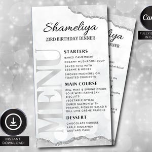 Editable Birthday Picture Menu, Full Picture Menu and Drink Card, Event Menu Template, Birthday Dinner Table Menu, Canva Template