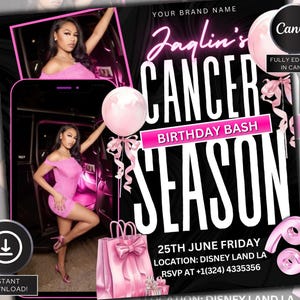 Cancer Season Party Flyer, Birthday Szn Flyer, Cancer Invitation Flyer, Cancer Birthday Event, Social Media Flyer, Premade Flyer Template